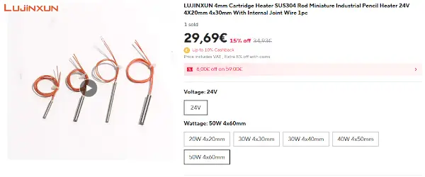 Heater 4mm Cartridge